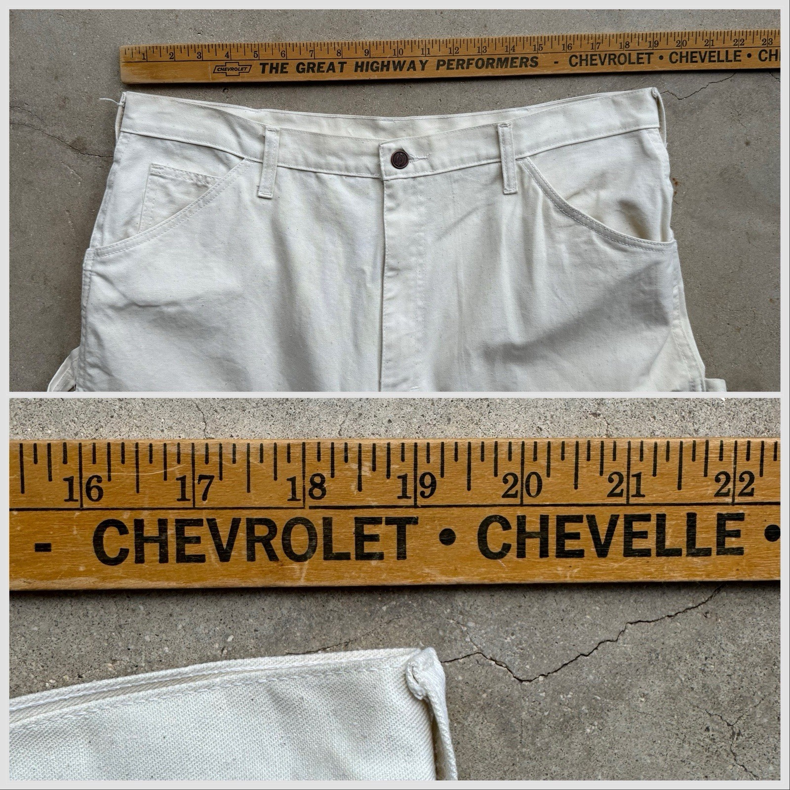90s Vtg Dickies W 38 L 30 Carpenter Painter Off White Pants Work Cotton Natural