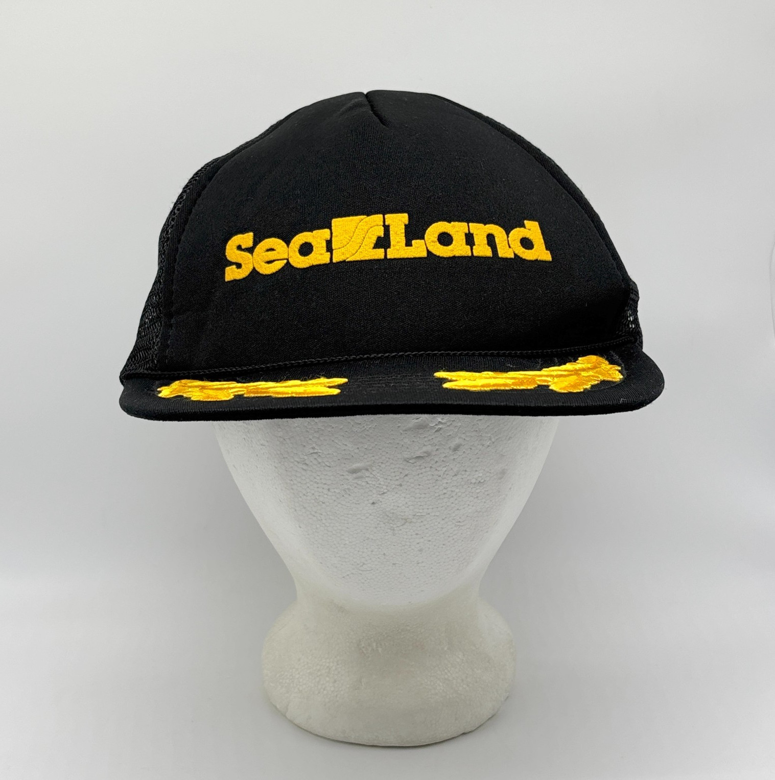 Vintage SeaLand Snapback Trucker Hat Black Rope Gold Leaf Deadstock New