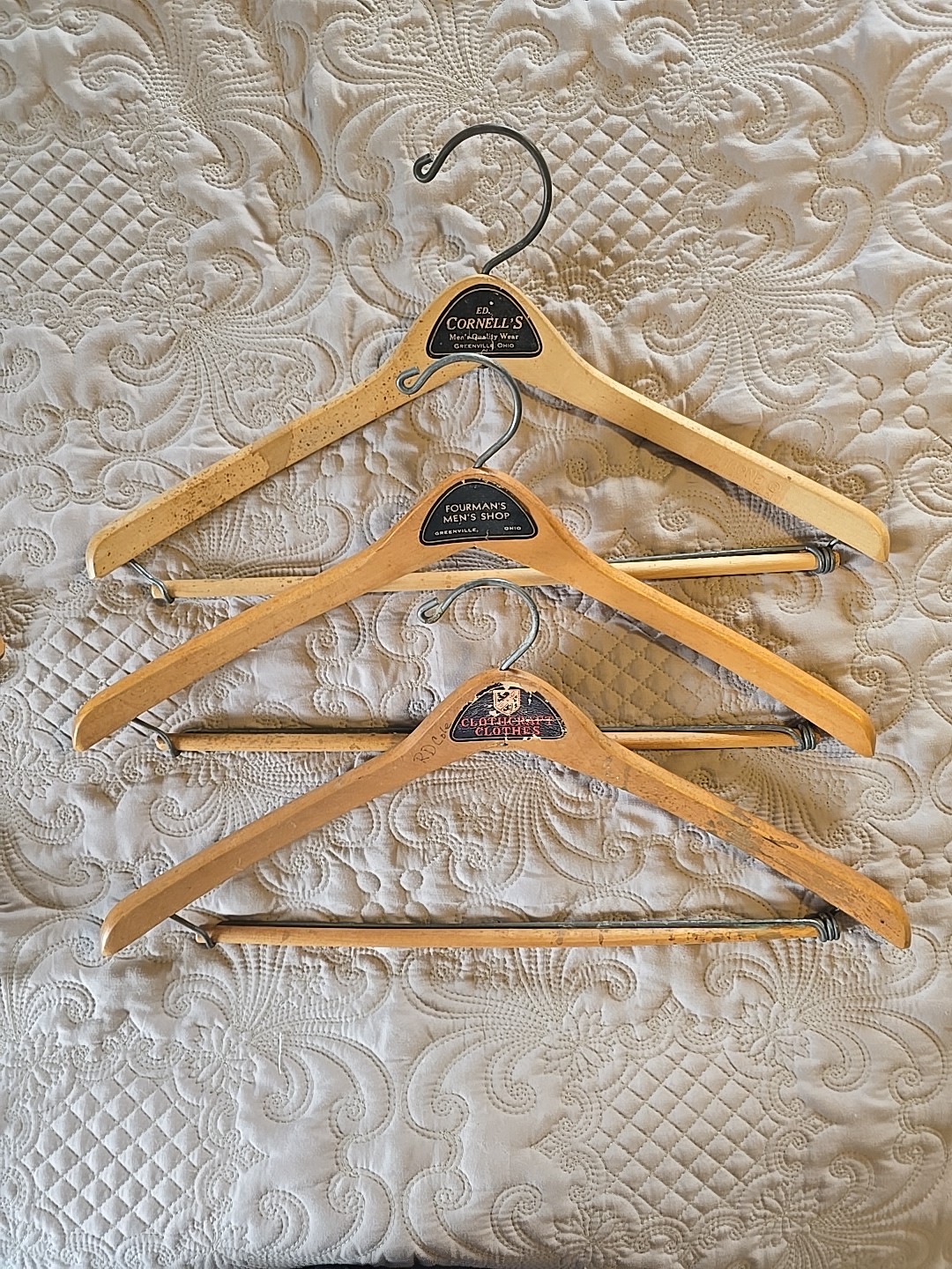Lot of 6 Wooden Suit Hangers with Pant Bar – Vintage Metal Suit Slacks Coats