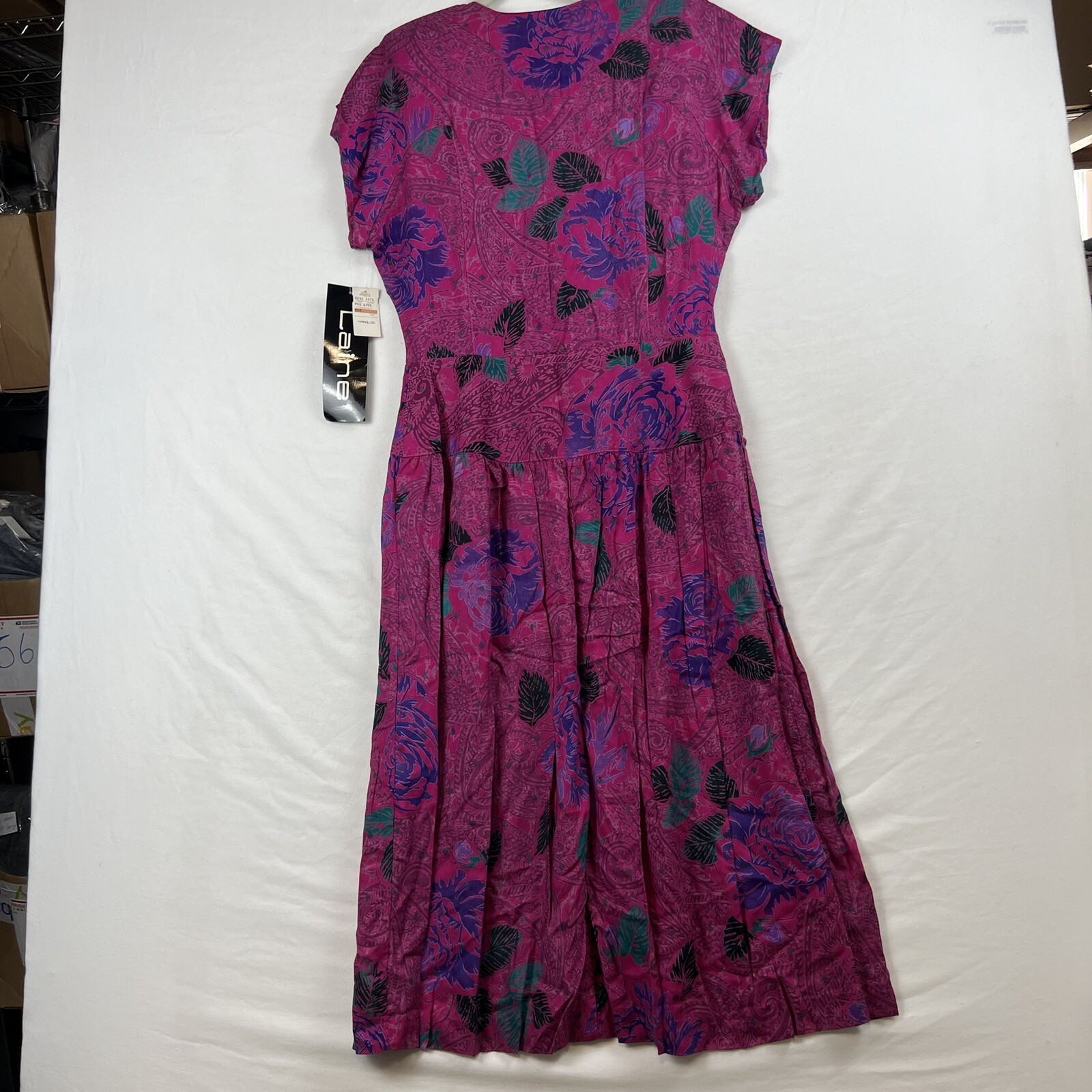 VTG Laine USA Dress Women Size 13/14 Floral Rayon Short Sleeve Max