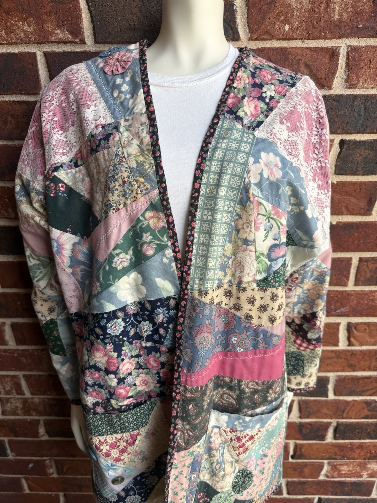 Vintage Handmade Quilt Coat Jacket Patchwork Grannycore Cottagecore Lightweight