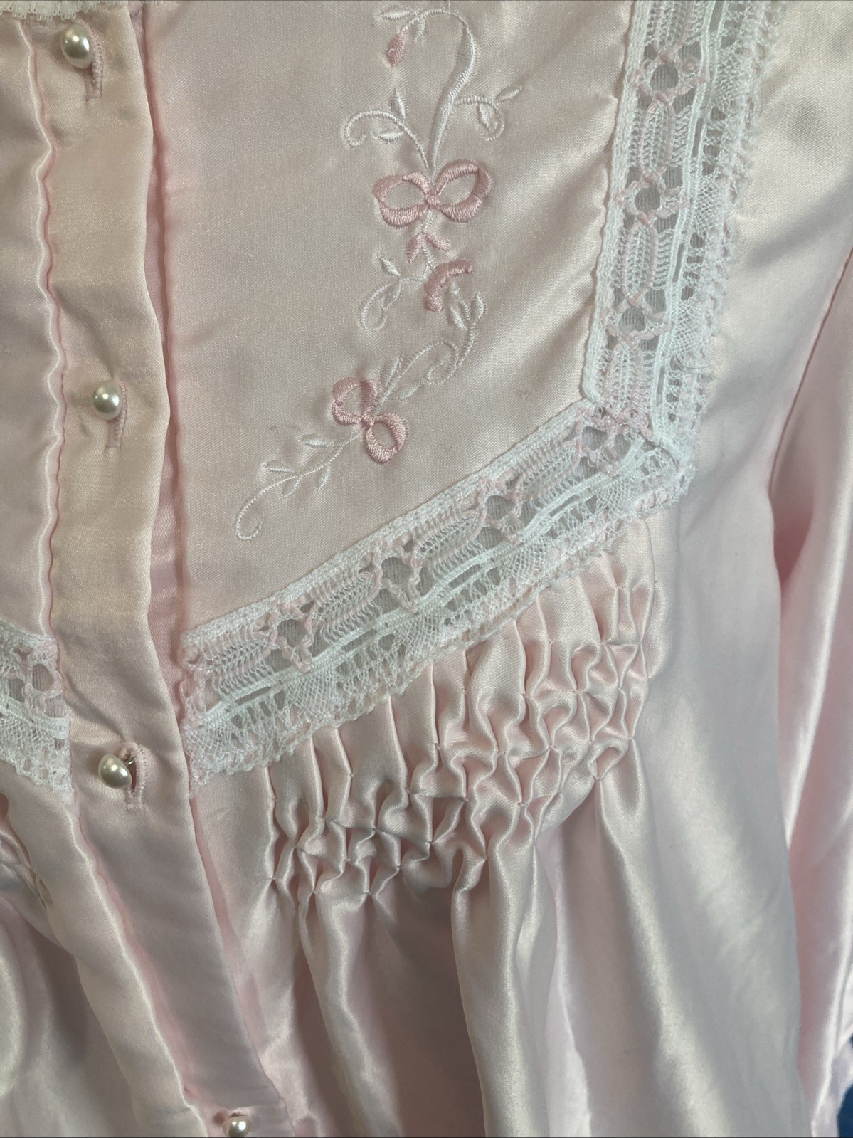 VTG 80s Barbizon Pink Pajama Set L Babydoll Top Pants Embroidered Lace Coquette