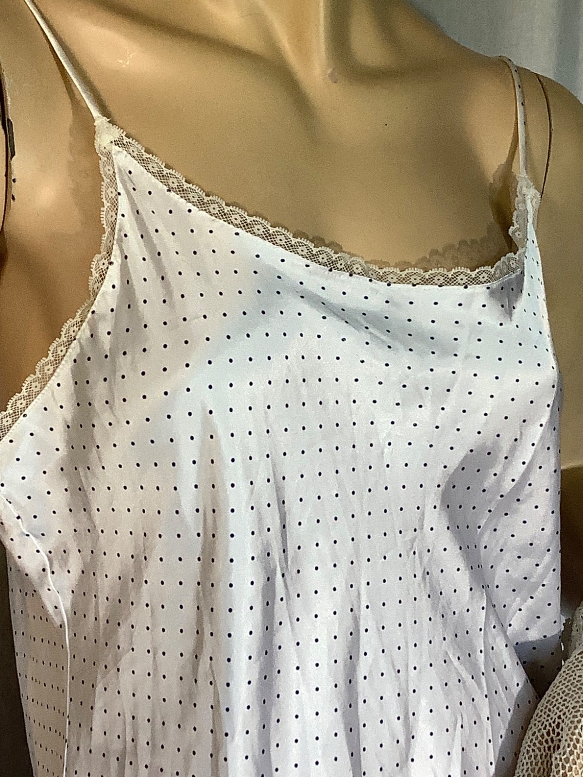 vintage Olga satin 80s sexy Chemise lace 34A babydoll Nightgown slip M polka dot