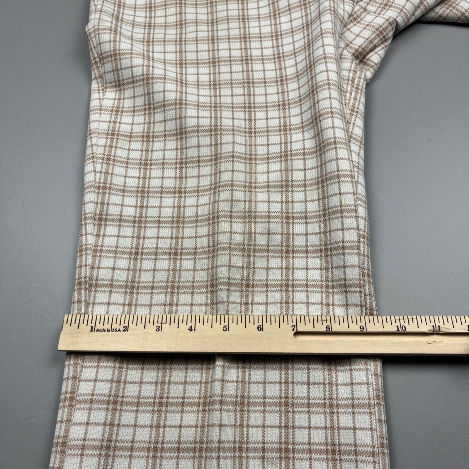 70s Sears Kings Road Trousers Mens 34 Long Tan Plaid Perma-Prest Flared Disco