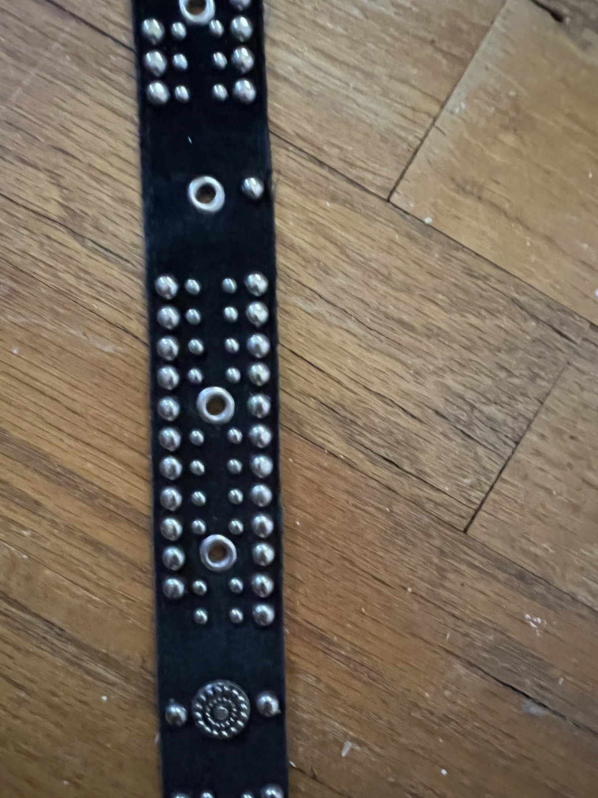 Retro 80’s Black Suede Belt W Silver Rivets (38.5”)