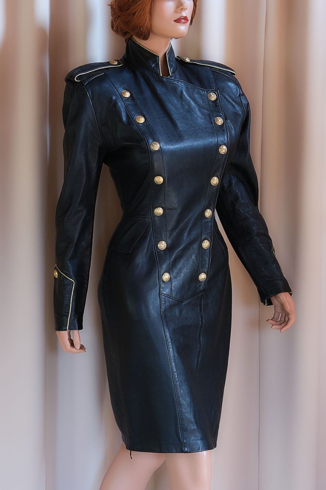 Elegant leather dress 38 leatherdress size S North Beach leather military style