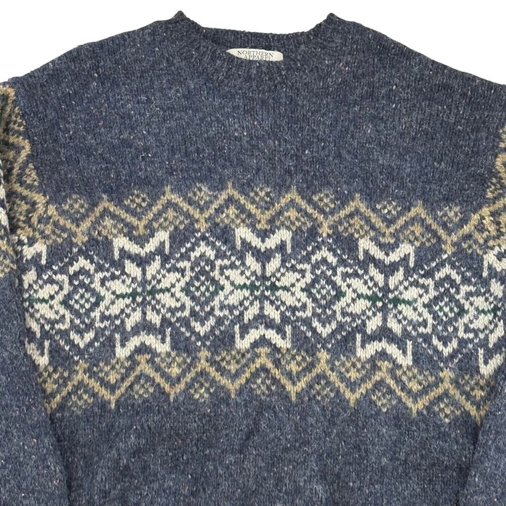 Vintage Lambswool Sweater Nordic Fair Isle Knit Alpine Scandinavia Snow Large
