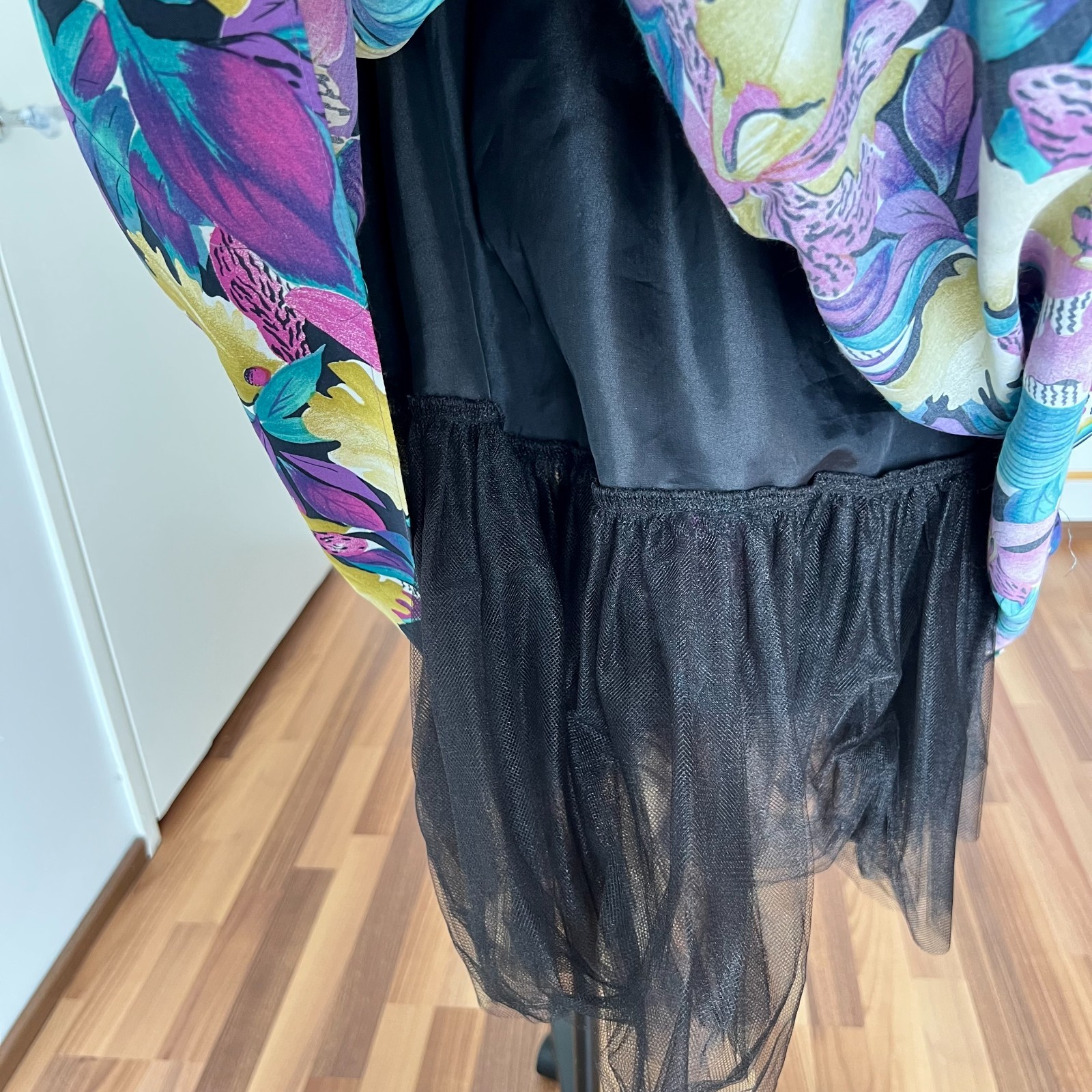 1980s West German Tropical Print Halter Neck Midi Dress Rockabilly 80s Does 50s