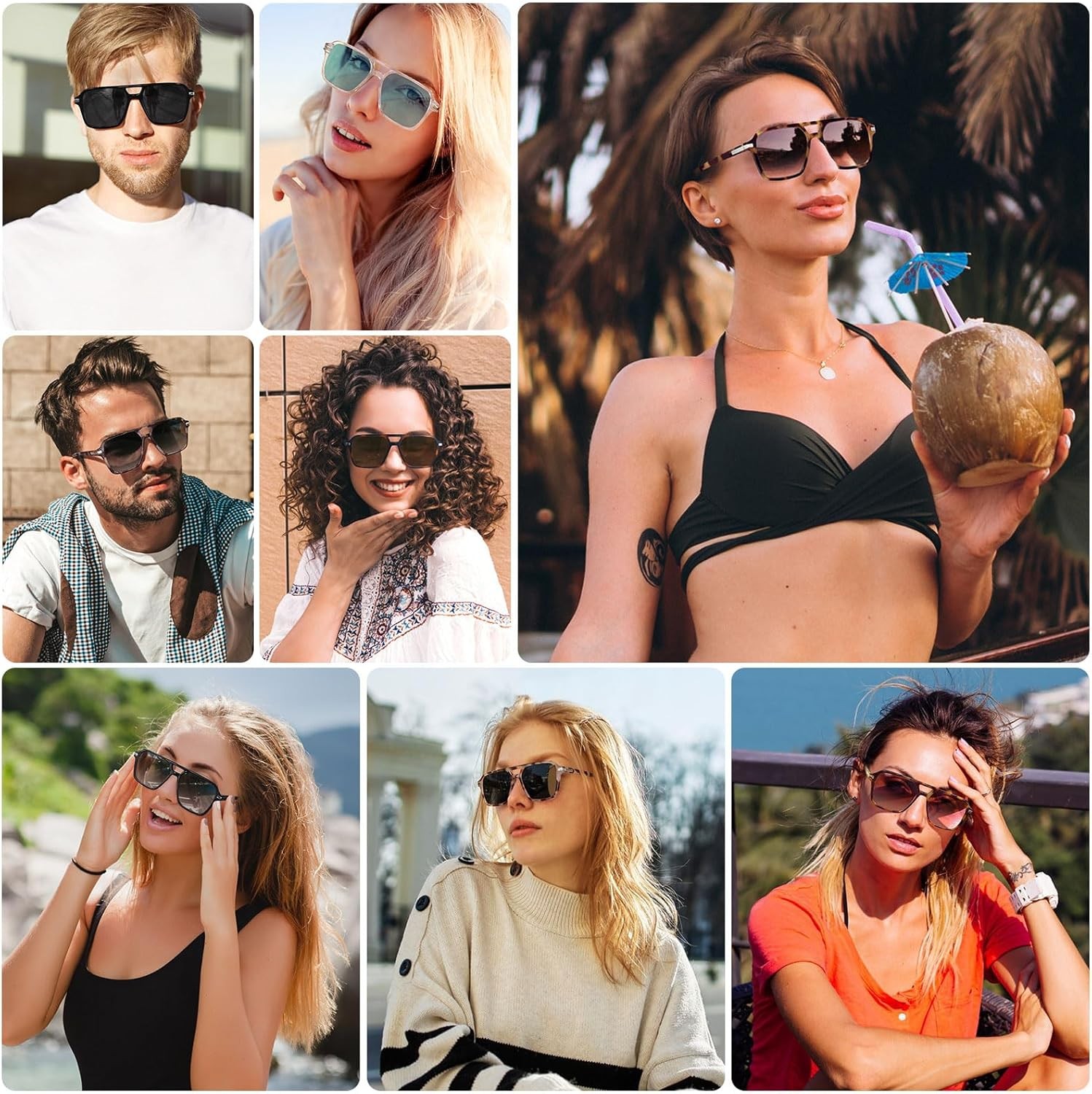 Retro Aviator Sunglasses for Women Men Trendy Classic Square 70s 80s 90s Vintage