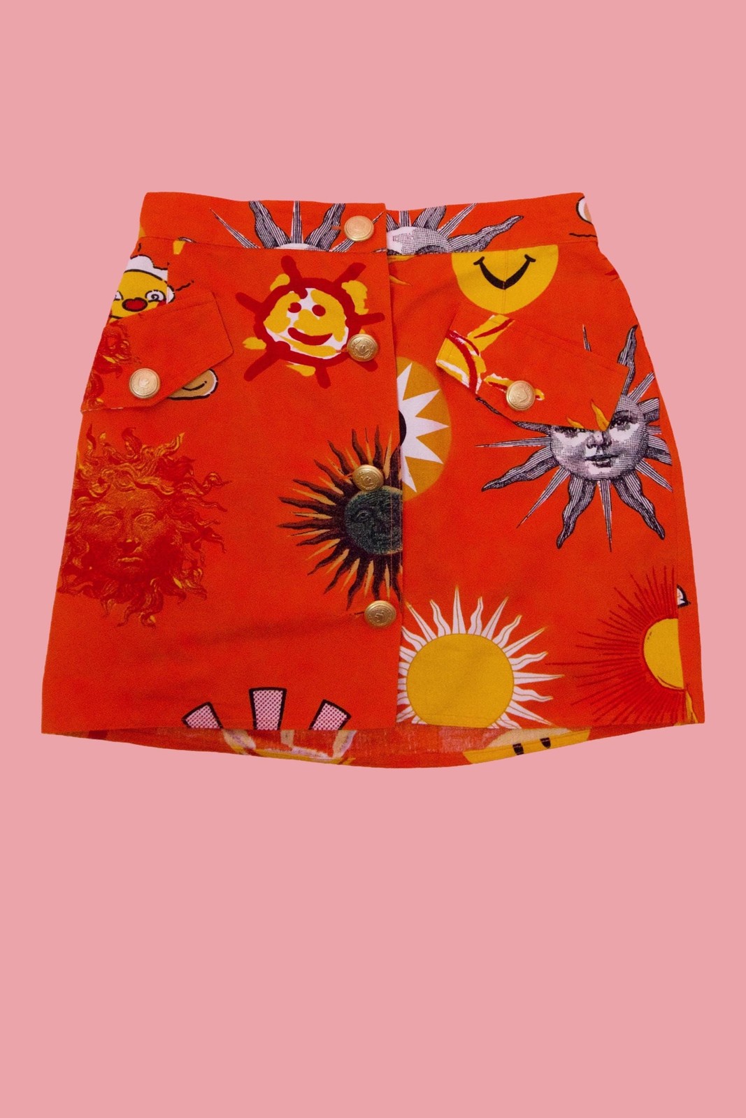 1990s MOSCHINO JEANS Orange Sun Print Cotton Vest & Skirt Set (XS)