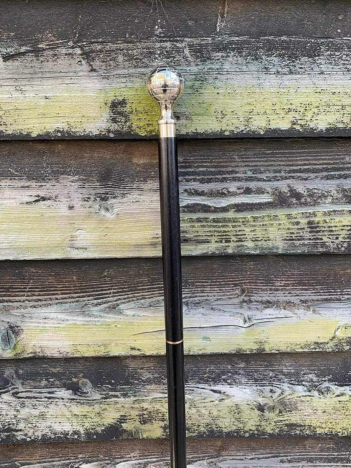 Victorian Style Nickle Globe Head Handle Walking Stick Wooden cane Handmade Gift