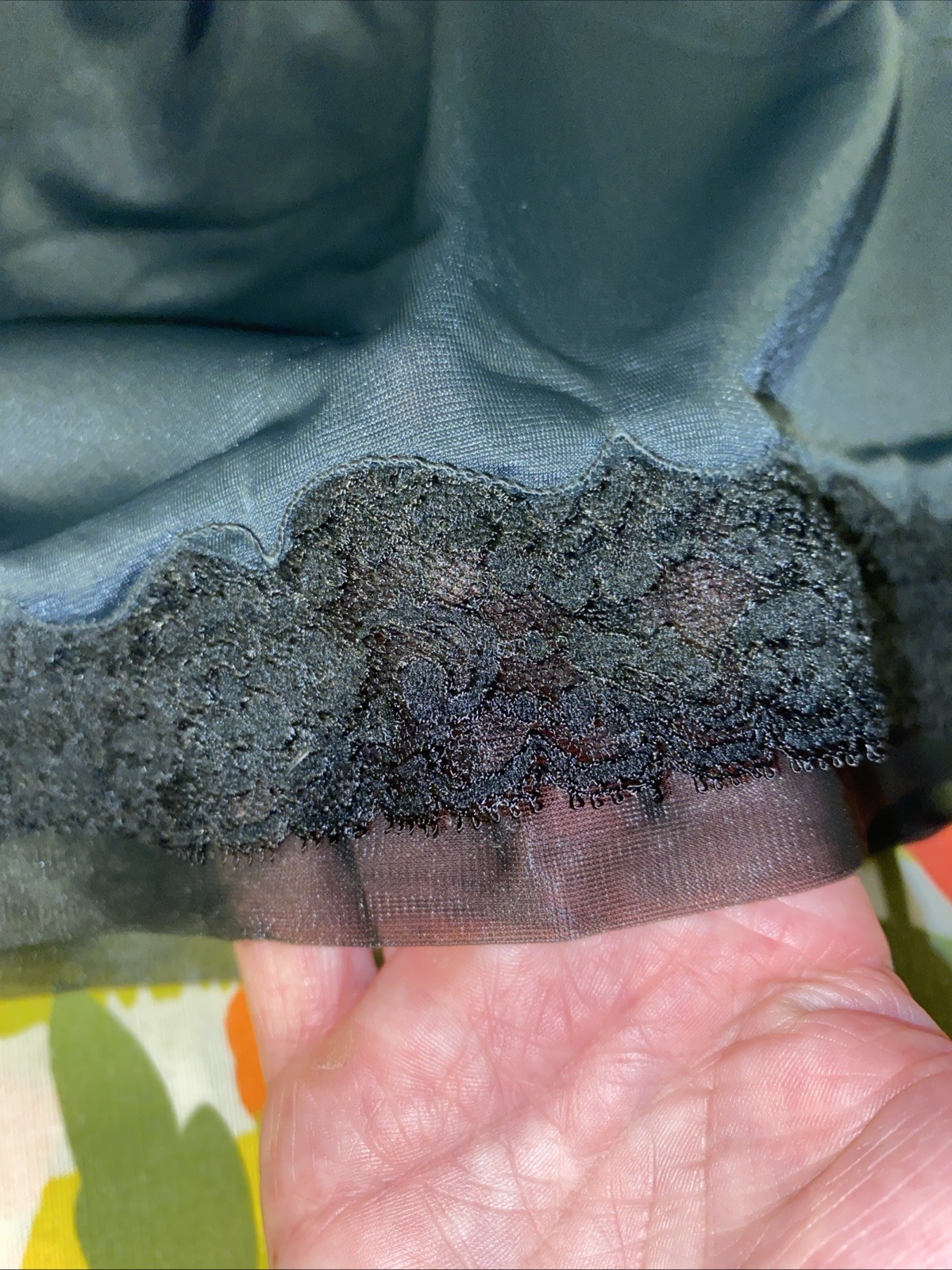 Vintage Komar Black Small Half Slip 19 Inches Long Lace Detail