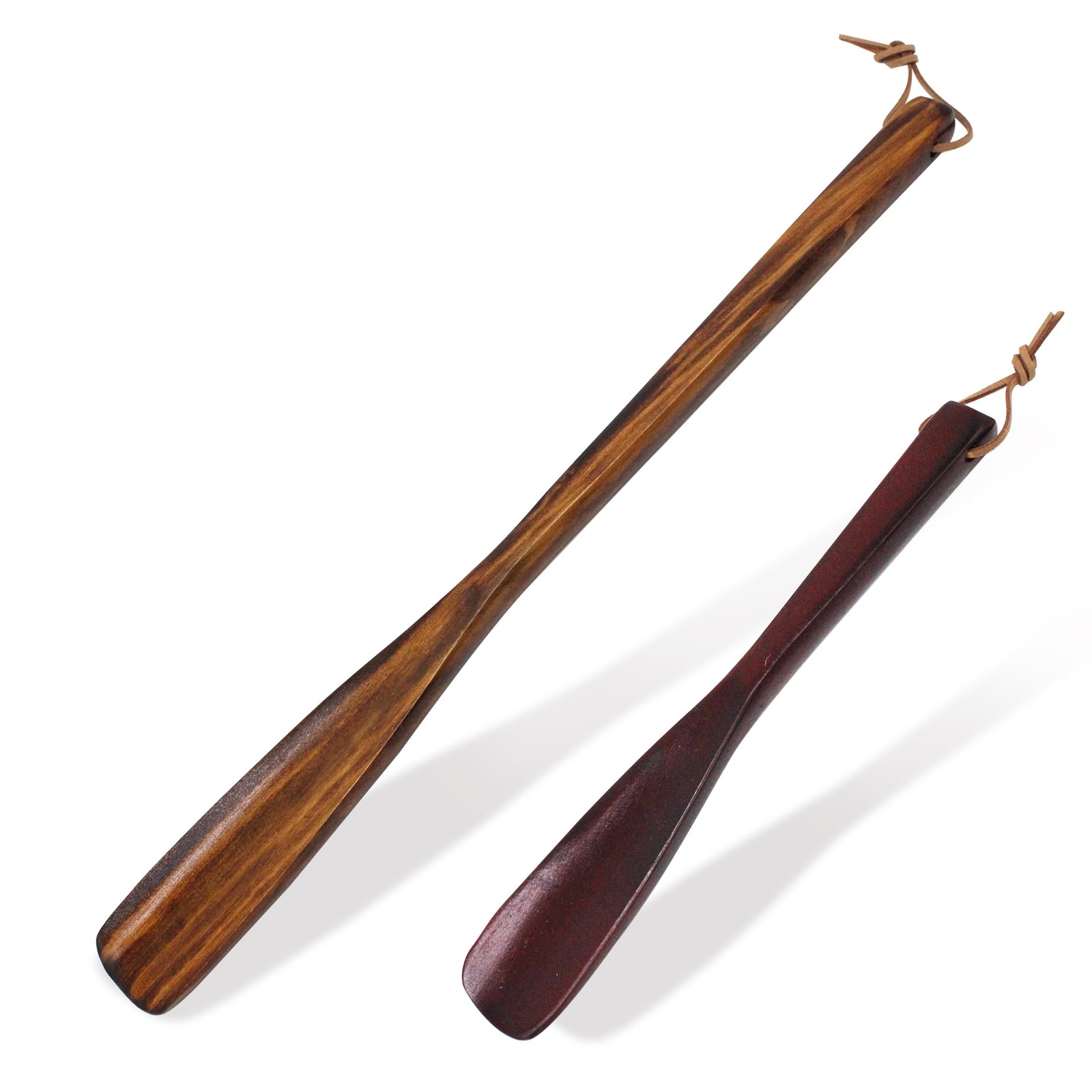 2 PCS Set 15″ Long & 9.7″ Short Wooden Shoe Horn Boot Helper Brown Wine