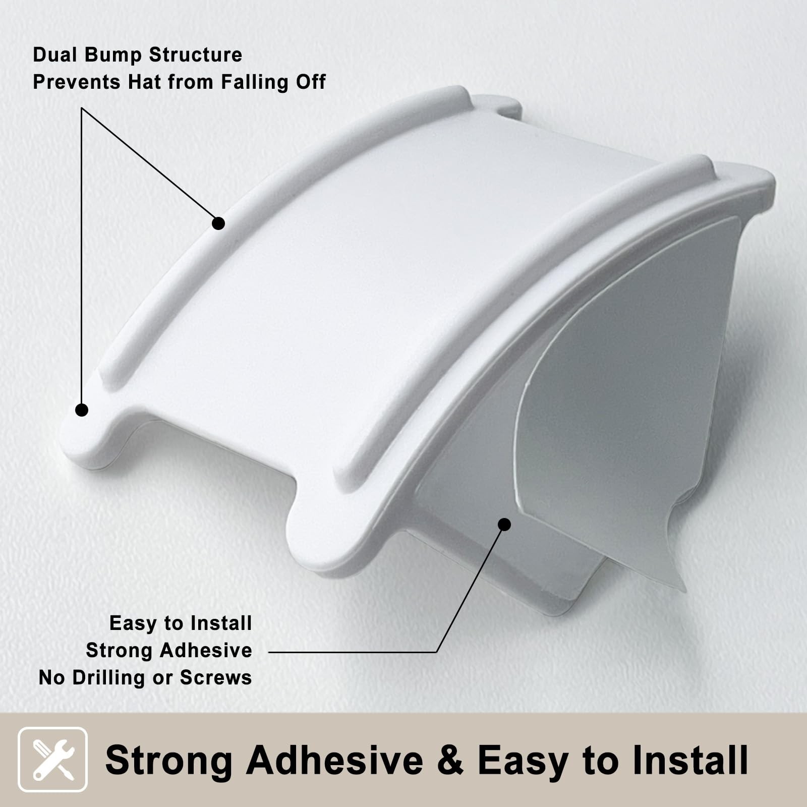 ETOWIFA Adhesive Hat Hooks for Wall (12-Pack), No-Drilling White 12 Pack