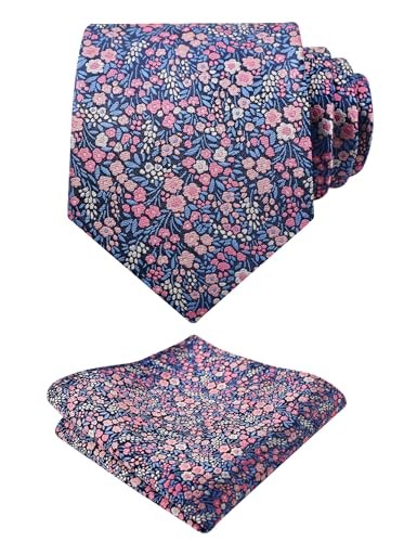 Mens 3.15inches Floral Tie with Flower Printed C142-navy/ Blue/ Pink