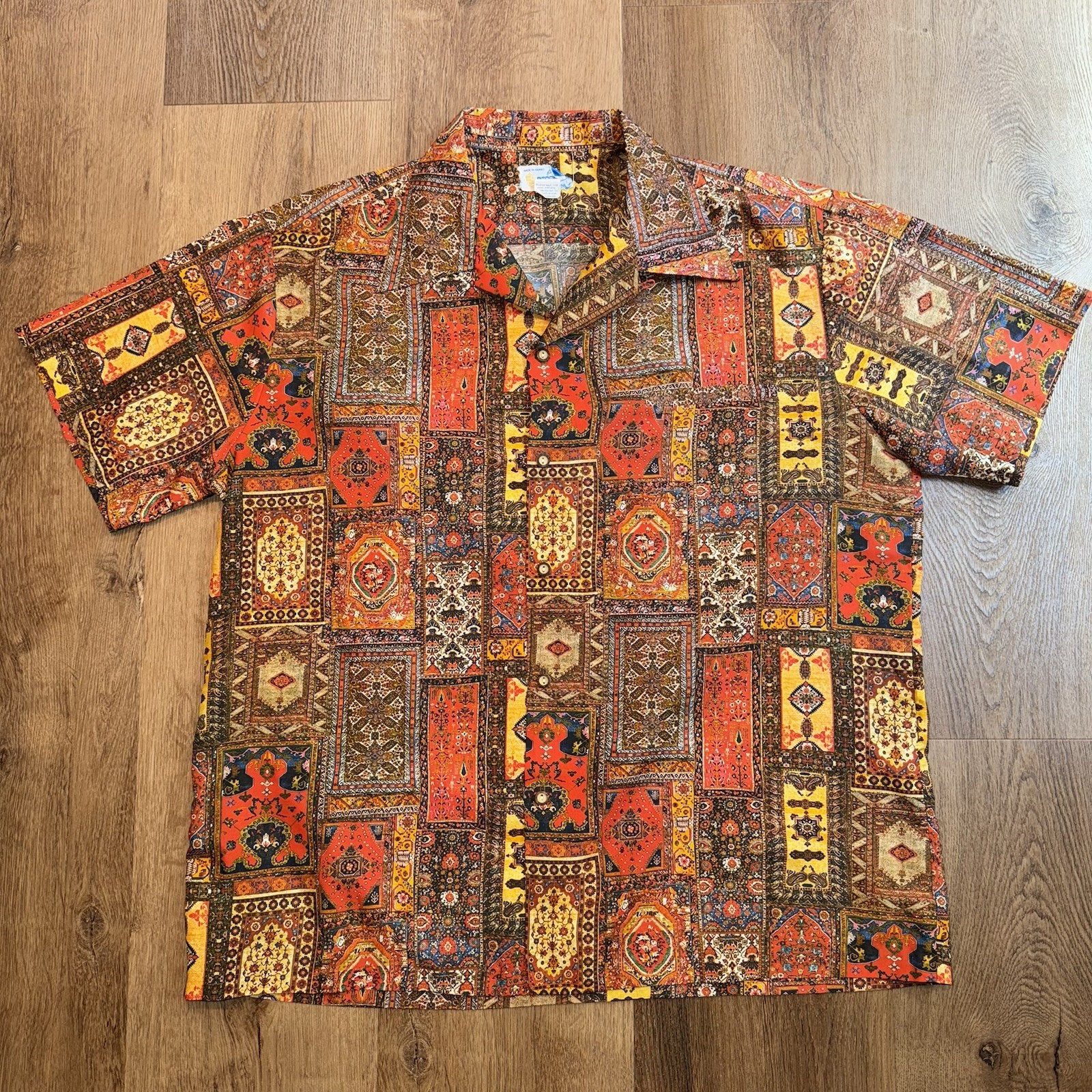 Vtg 1960s Andrade Shirt Loop Collar Hawaiian Disco Hippie Polyester Mens 2XL XXL