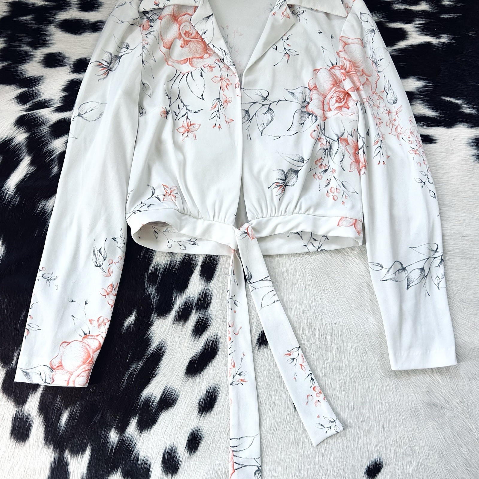 70s vintage OOAK one of a kind cropped tie top white pink floral