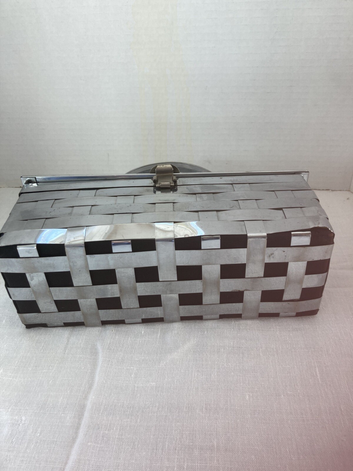 Vintage 1950’s Modern Silver Basket Weave Rectangle Metal Purse Handbag