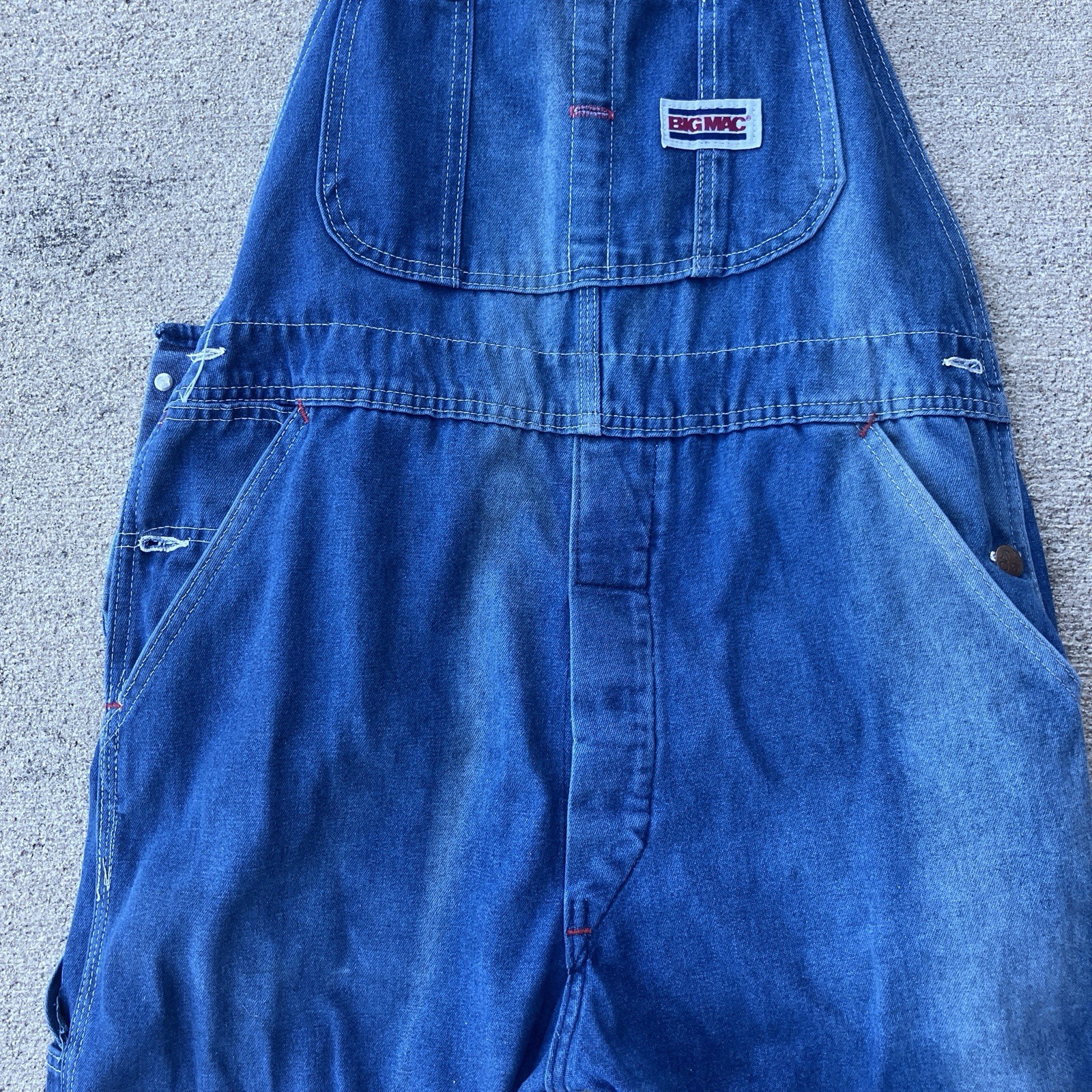 Vintage BIG MAC Square Bak Blue Button Fly Denim Bib Overalls Made In USA. Vtg.