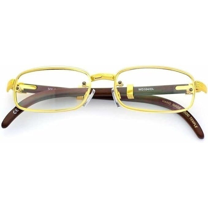 Gold Frame Glasses Wood Temple Women Designer Style Fashion Eyeglasses Gafas New