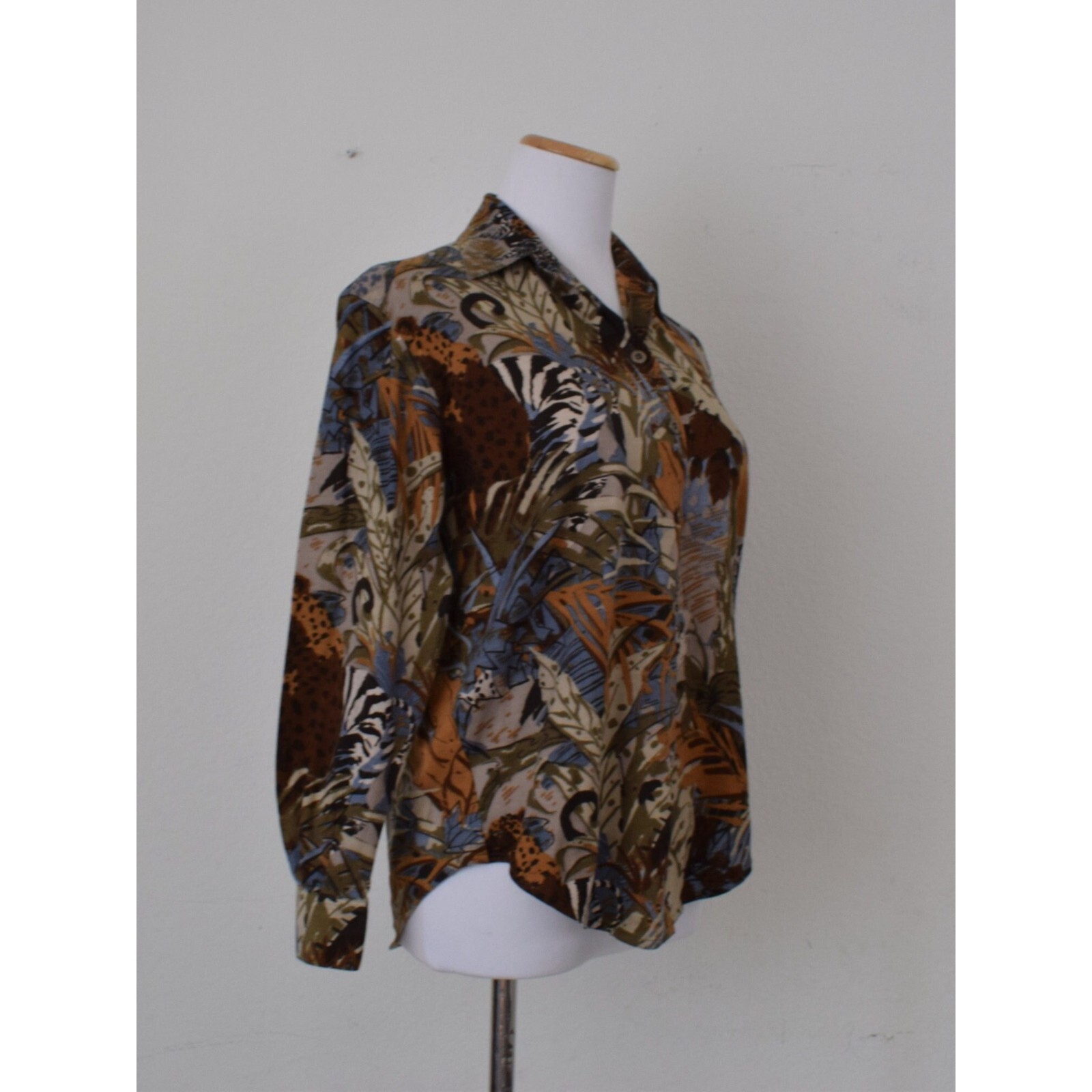 Vintage 70s Jaeger Animal Print Cotton/Baumwolle Long Sleeve Blouse