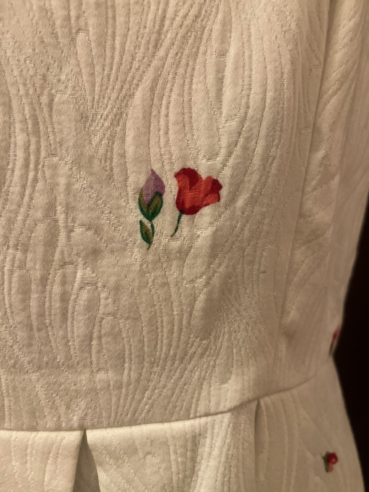 VTG 60s Rockabilly Handmade White Cotton Floral Wiggle Garden Party Dress SZ S