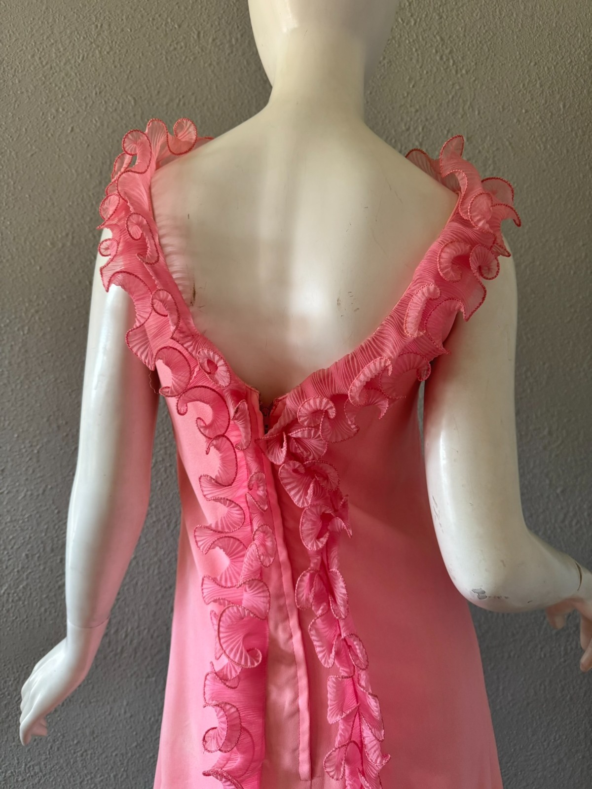 Vintage 60s Pink TWIGGY Ruffle Go-Go MOD Mini Party Dress XS/S