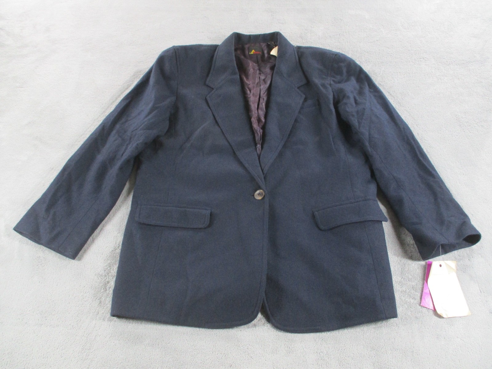Vintage 80s Liz Sport Sports Coat Blazer Jacket Womens M Wool Blue 1 Button NWT