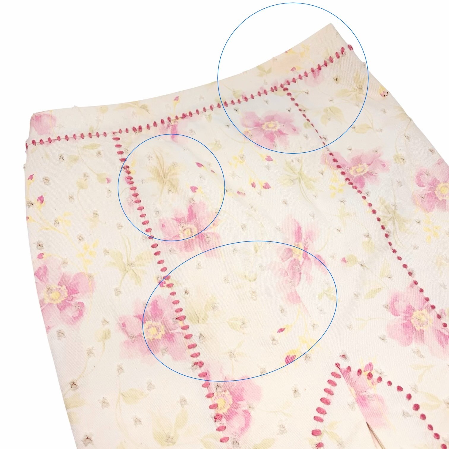 Christian Dior Vintage Flower Perforated Denim Skirt #38 Pink White 902081
