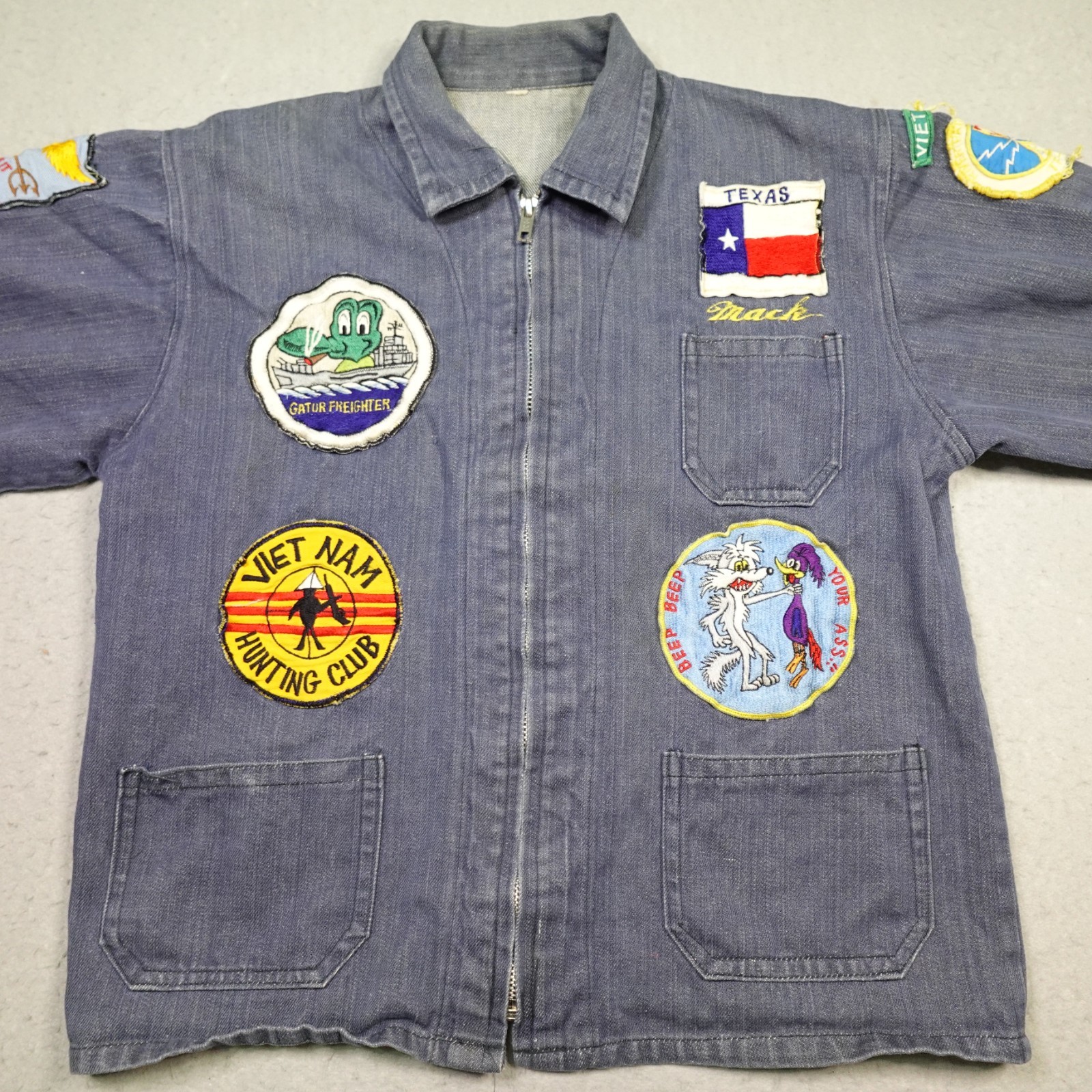 Vintage Vietnam War Jacket S Souvenir 60s 70s Navy patches Vietnam Hunting Club