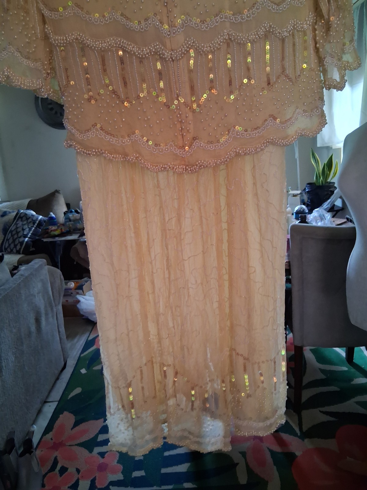 Vintage 2 Piece Pure Silk Dress Beige Pre-owned