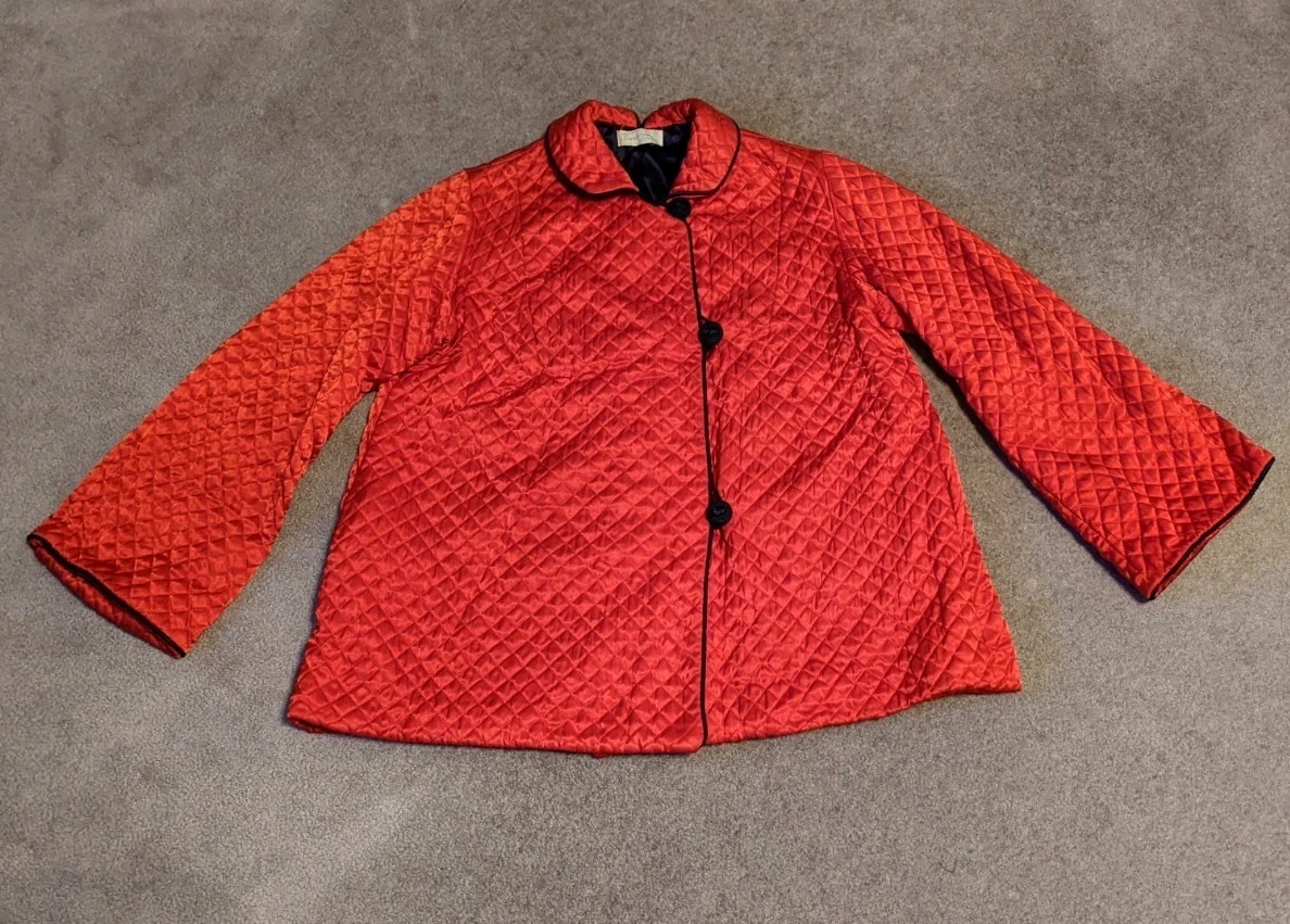 Vtg 40s 50s Barbizon Sz 14 Red Acetate Rayon Quilted Jacket Womens Bonnie At Eas