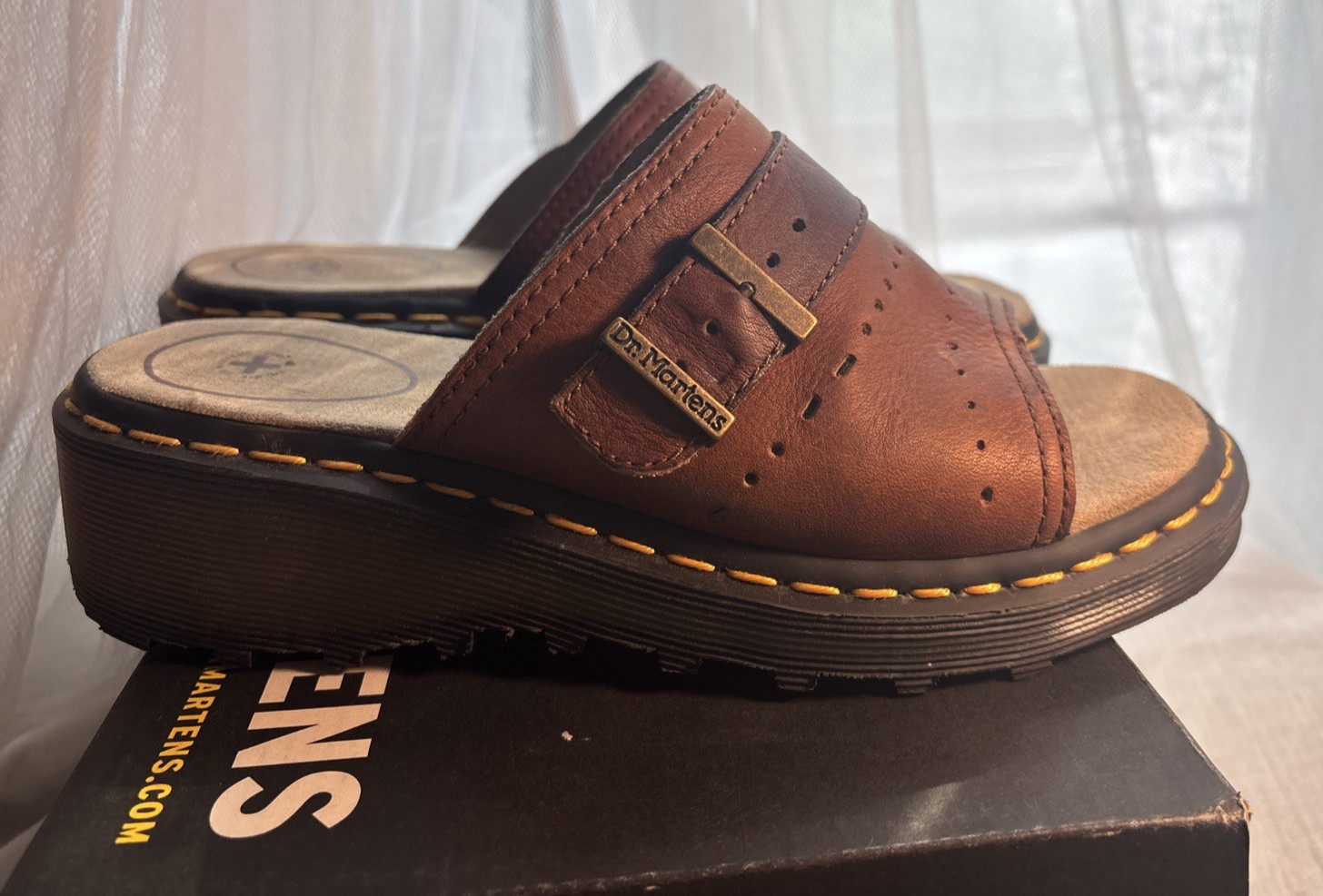 Vintage Dr. Martens 3A99 Peanut Brown Leather Wedge Sandals US 7 EU 38 Y2K 90s