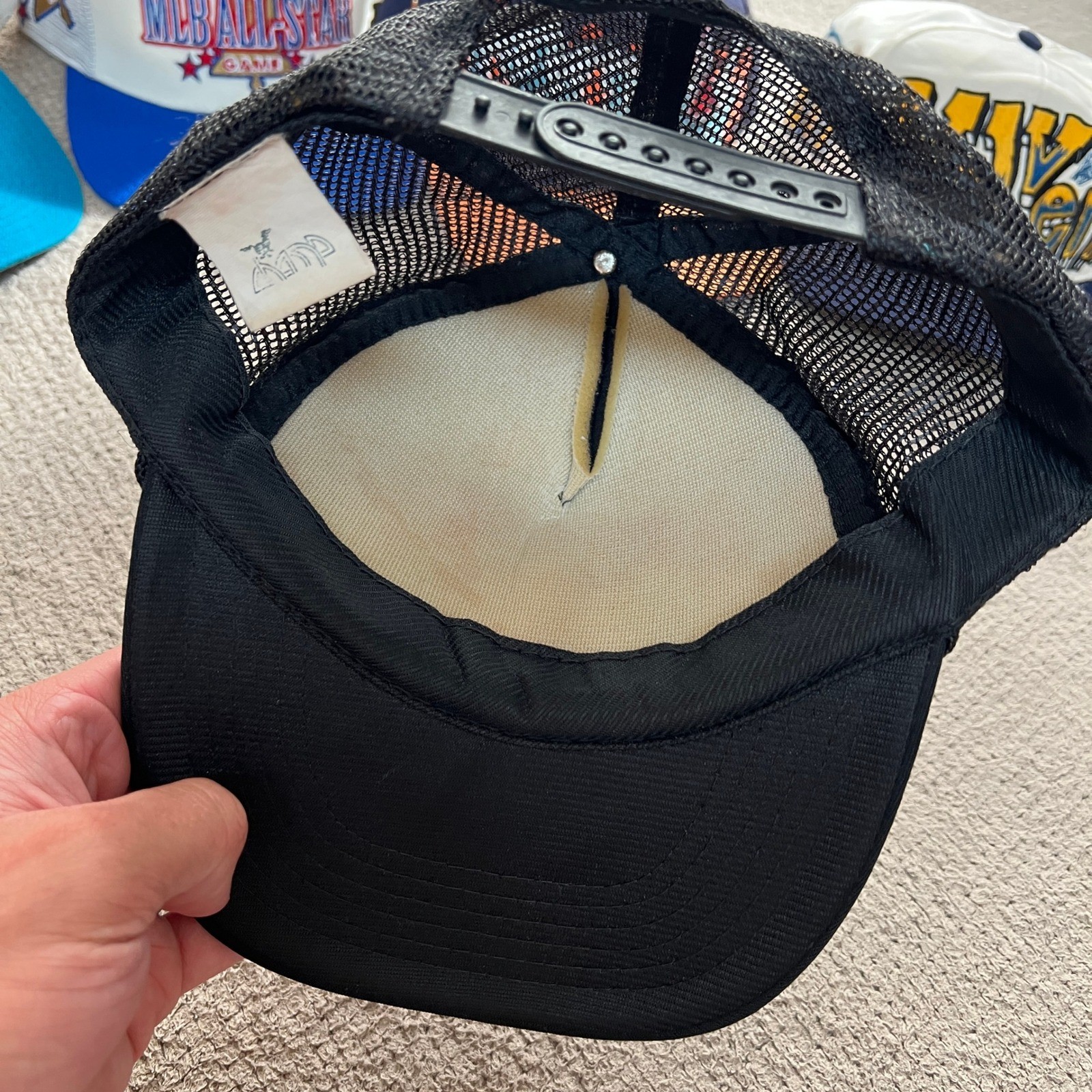 Vintage 1990s Detroit Bad Boys Skull Mesh Trucker Hat Black Adjustable Snapback