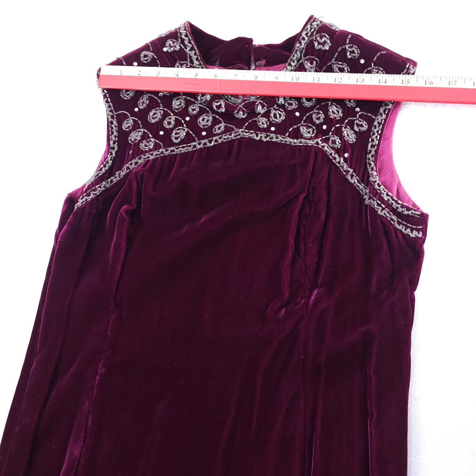 VTG 60s Velvet Goddess Bombshell Party Column Maxi Hostess Dress Purple Beaded