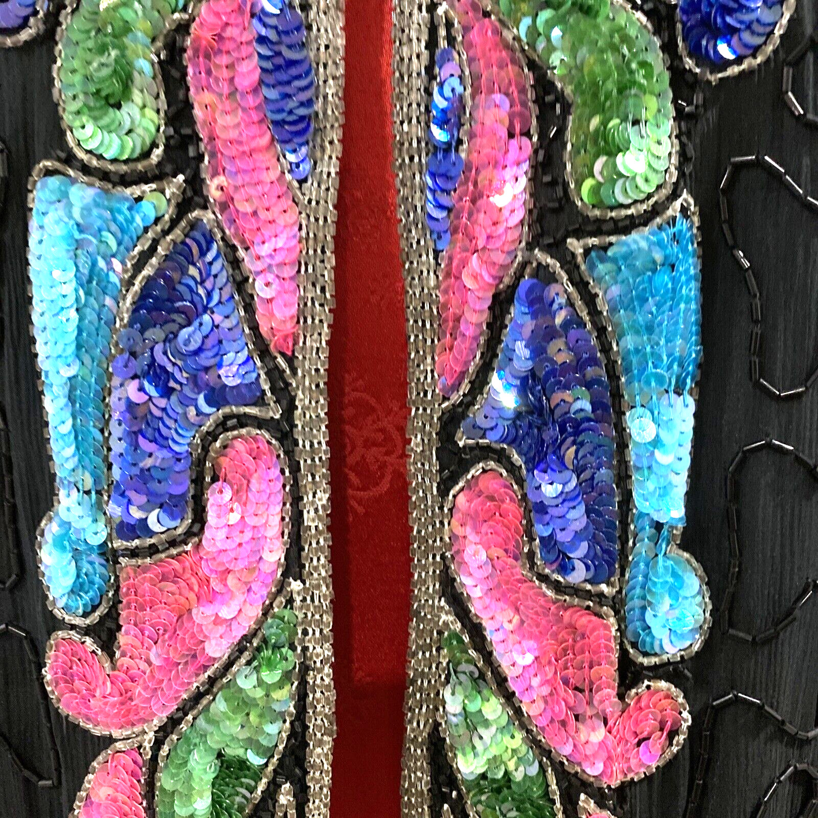 Vintage Beaded Cocktail Jacket Silky Nites by Cherish black beads & multi sequin