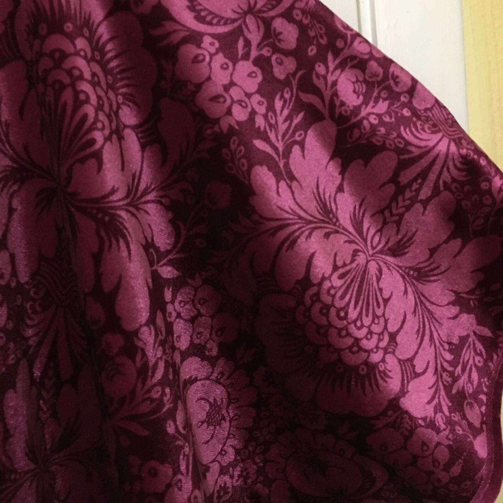 Miss Elaine Gown Floral Burgundy Velour Velvet V Neck,Slit Hem