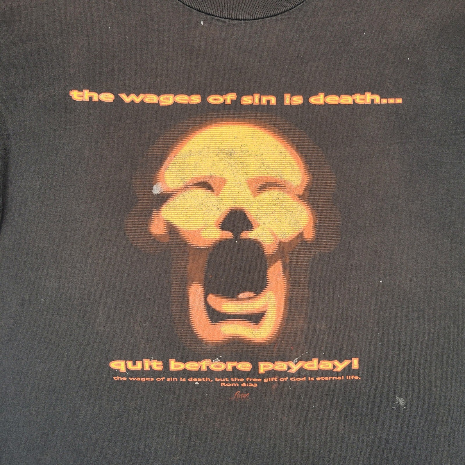 Living Epistles Graphic T-Shirt Mens L Black Skull Wages of Sin Distressed Fade