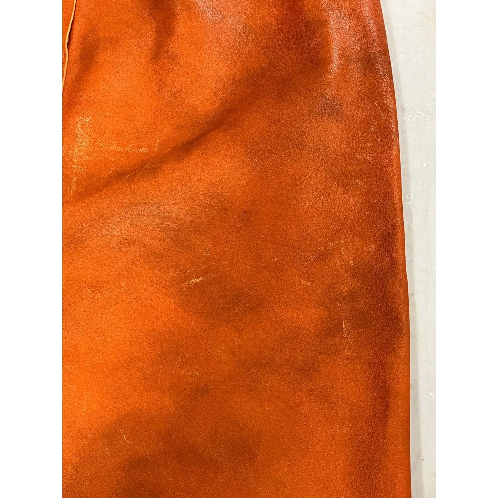 Moschino Cheap and Chic Vintage Knee-Length Orange Leather Pencil Skirt Sz 8