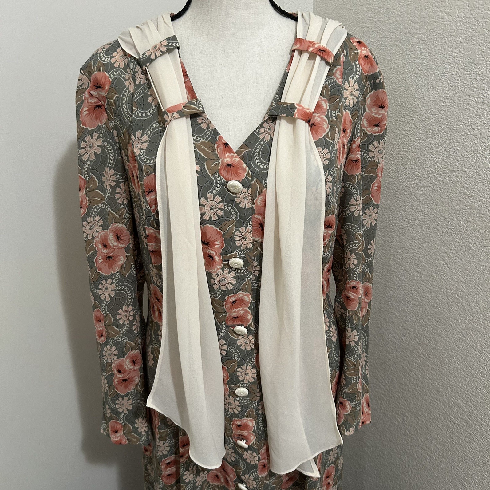 Vintage Leslie Fay Midi Dress Sz6 Floral Cottagecore Secret Garden Chiffon Scarf