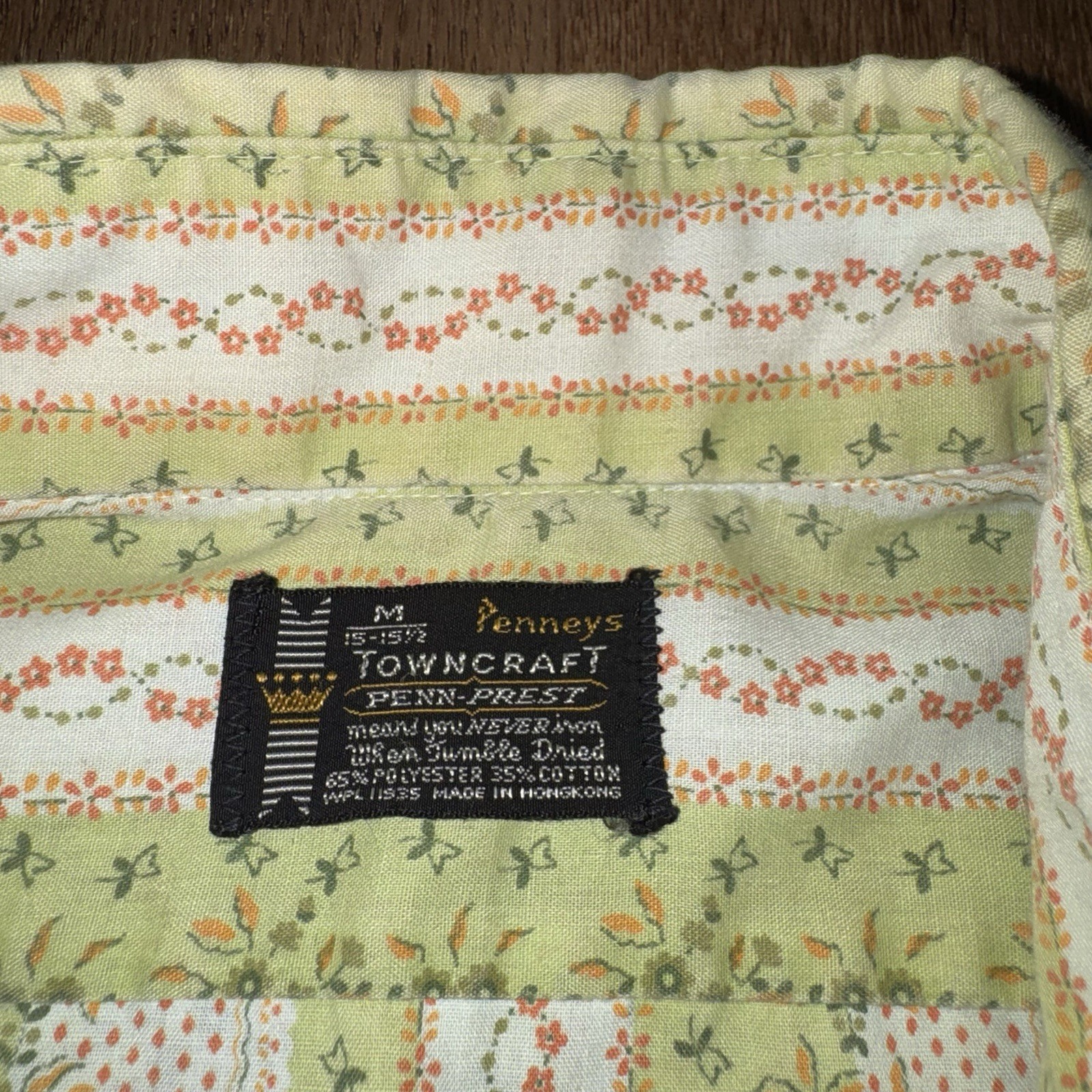 1960s Towncraft Penneys Shirt Vtg Hippie Disco MCM Mod Green Floral Mens Medium