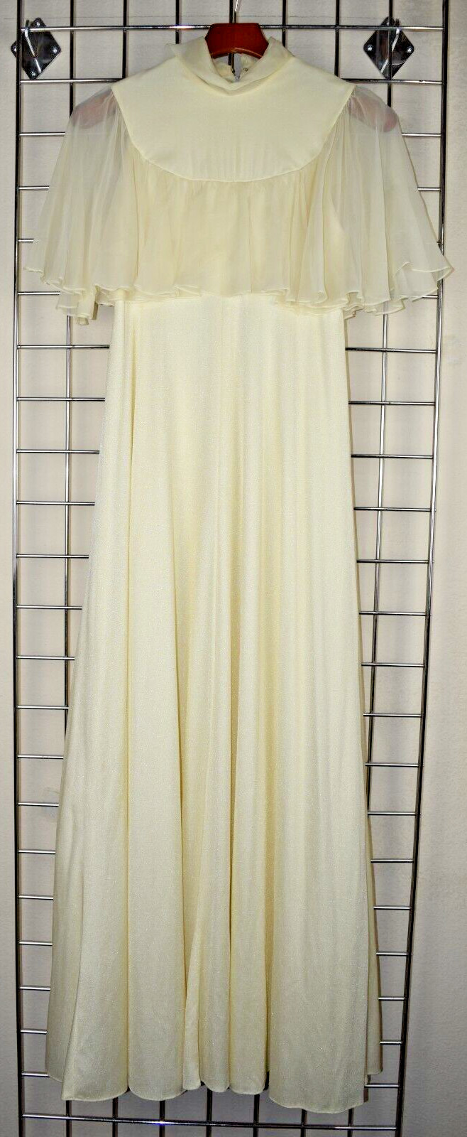 Vintage Dress Size S 50s Palest Yellow Sheen Sheer Batwing Sleeves Soft Flowy