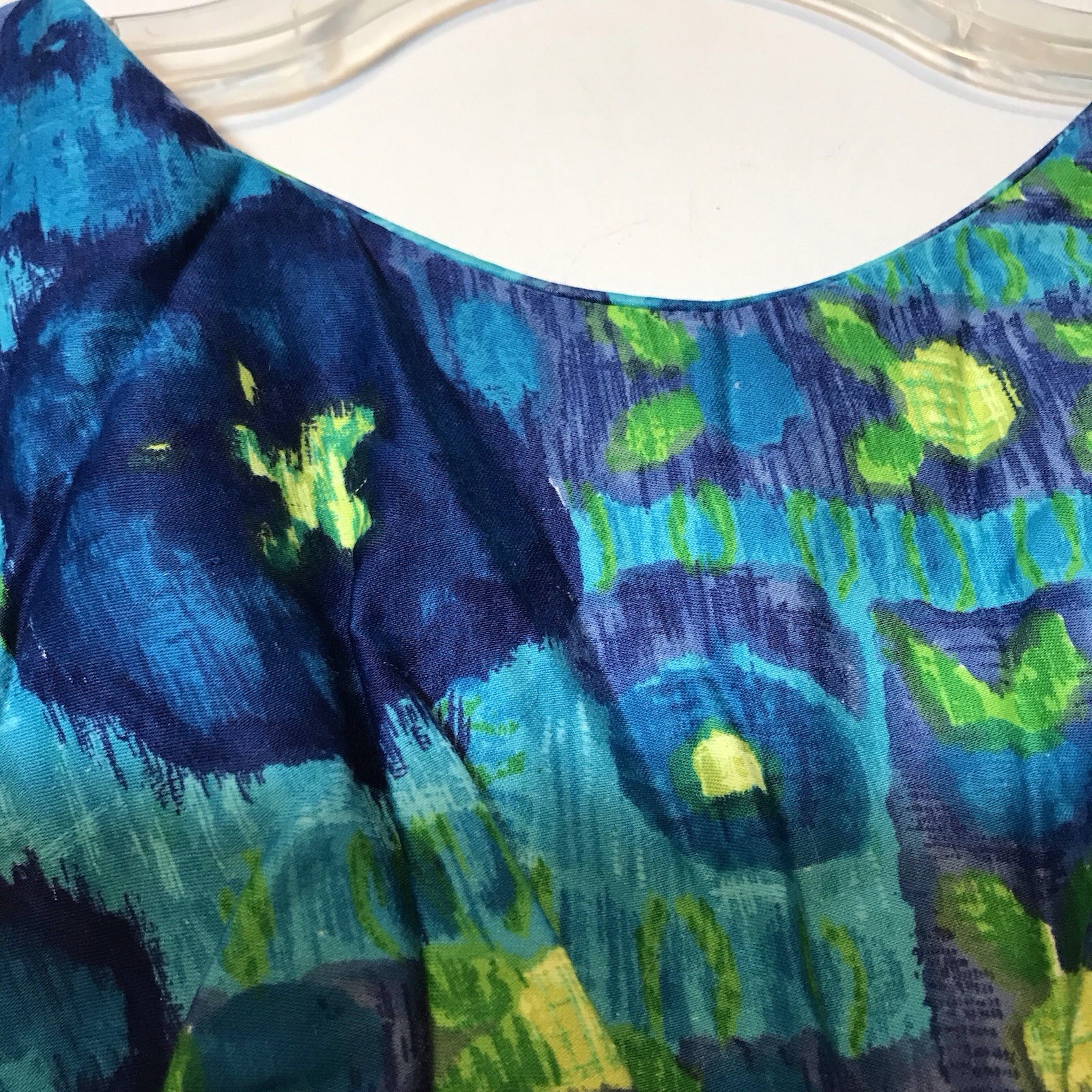 Vintage 1960s Waikiki Hawaiian Floral Psychedelic Watercolor Maxi Dress 70s M/L