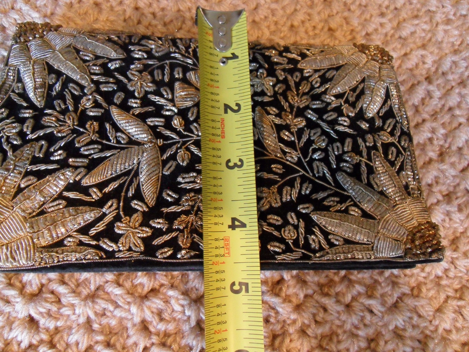 VINTAGE BLACK VELVET & SILVER EMBROIDERED BROCADE SMALL HANDBAG MADE IN INDIA