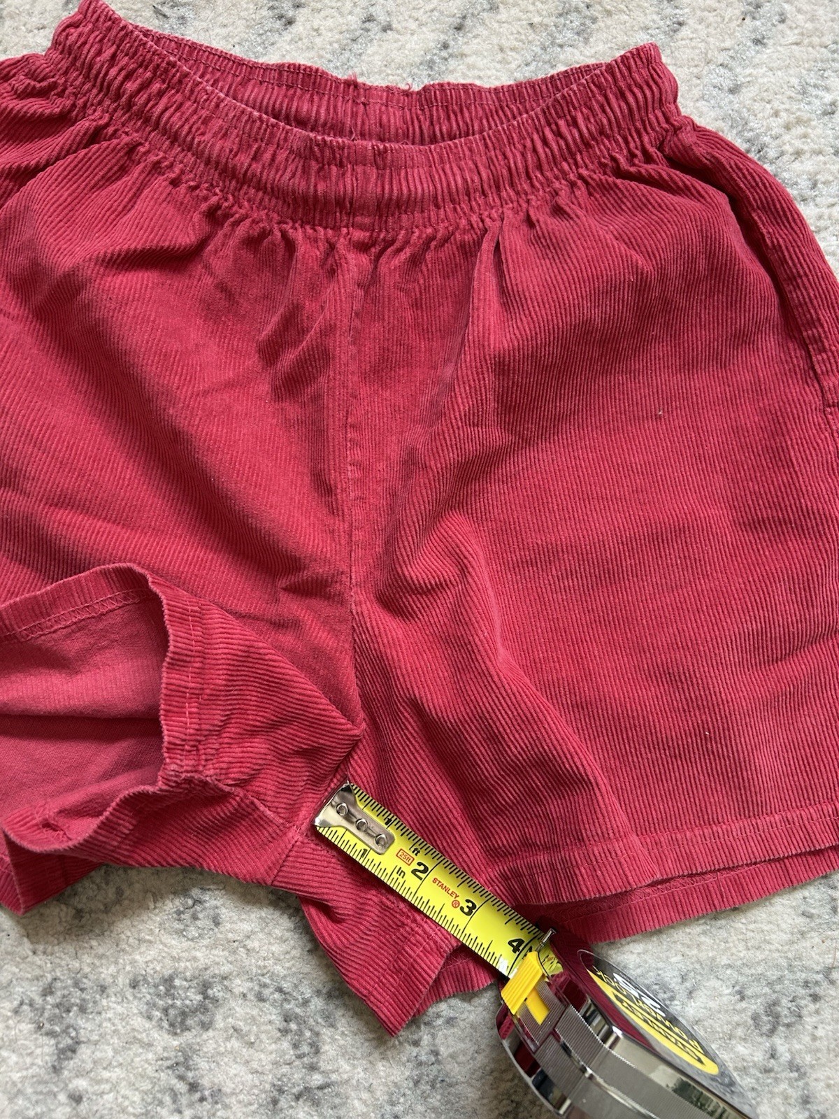 Vintage 80s 90s Corduroy Shorts, Rope Drawstring, Elastic Waist, Red, Size Small
