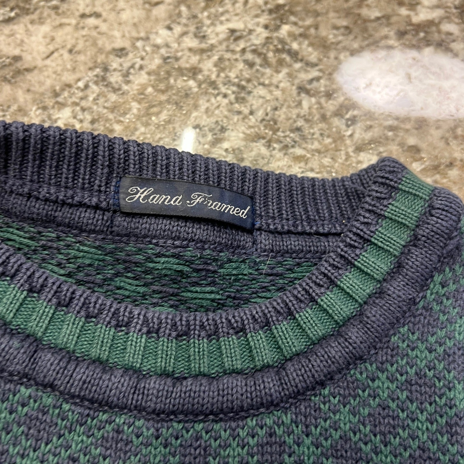 Vintage 1990s Hand Framed Golf Sweater Green Navy Blue Embroidered XL