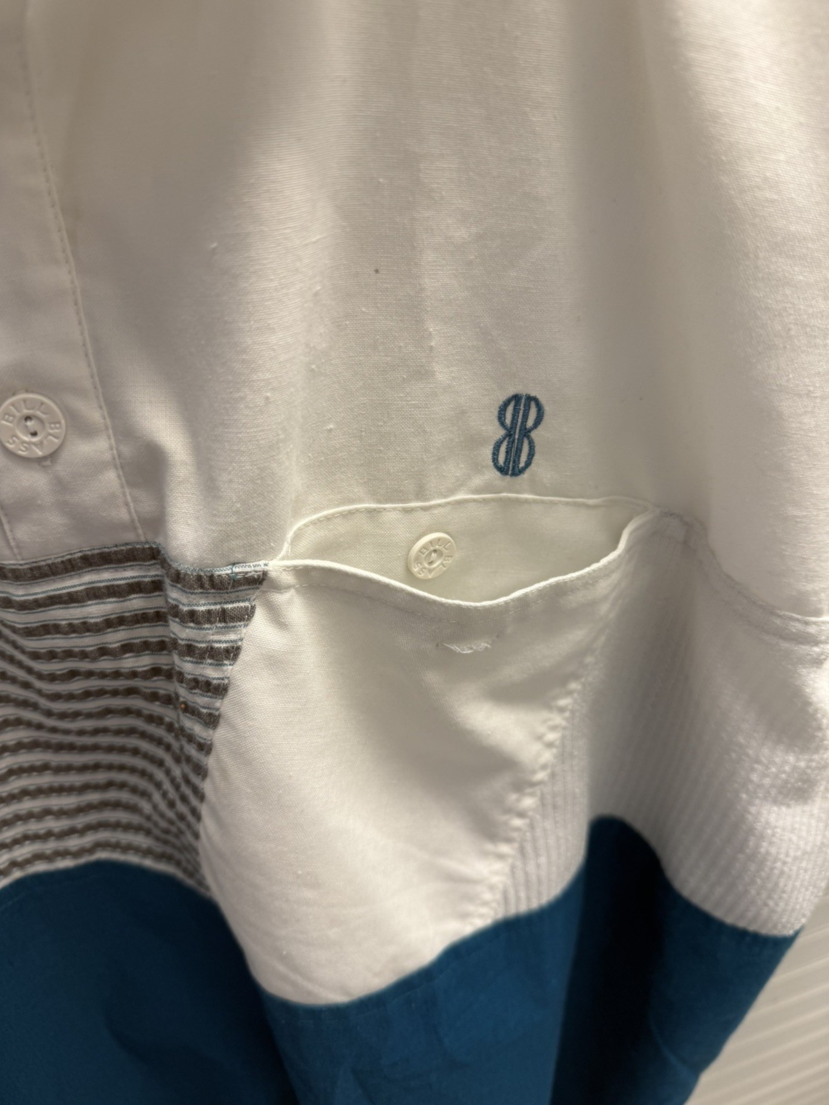 Bill Blass Men Vintage Top Teal Blue Polo Shirt White Upper chest relaxed sleeve
