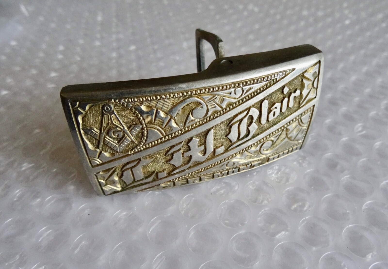 fREEMASONRY BLAIR PERSONALIZED GOLD SILVER TONE BELT BUCKLE PHILIPPINES neocurio