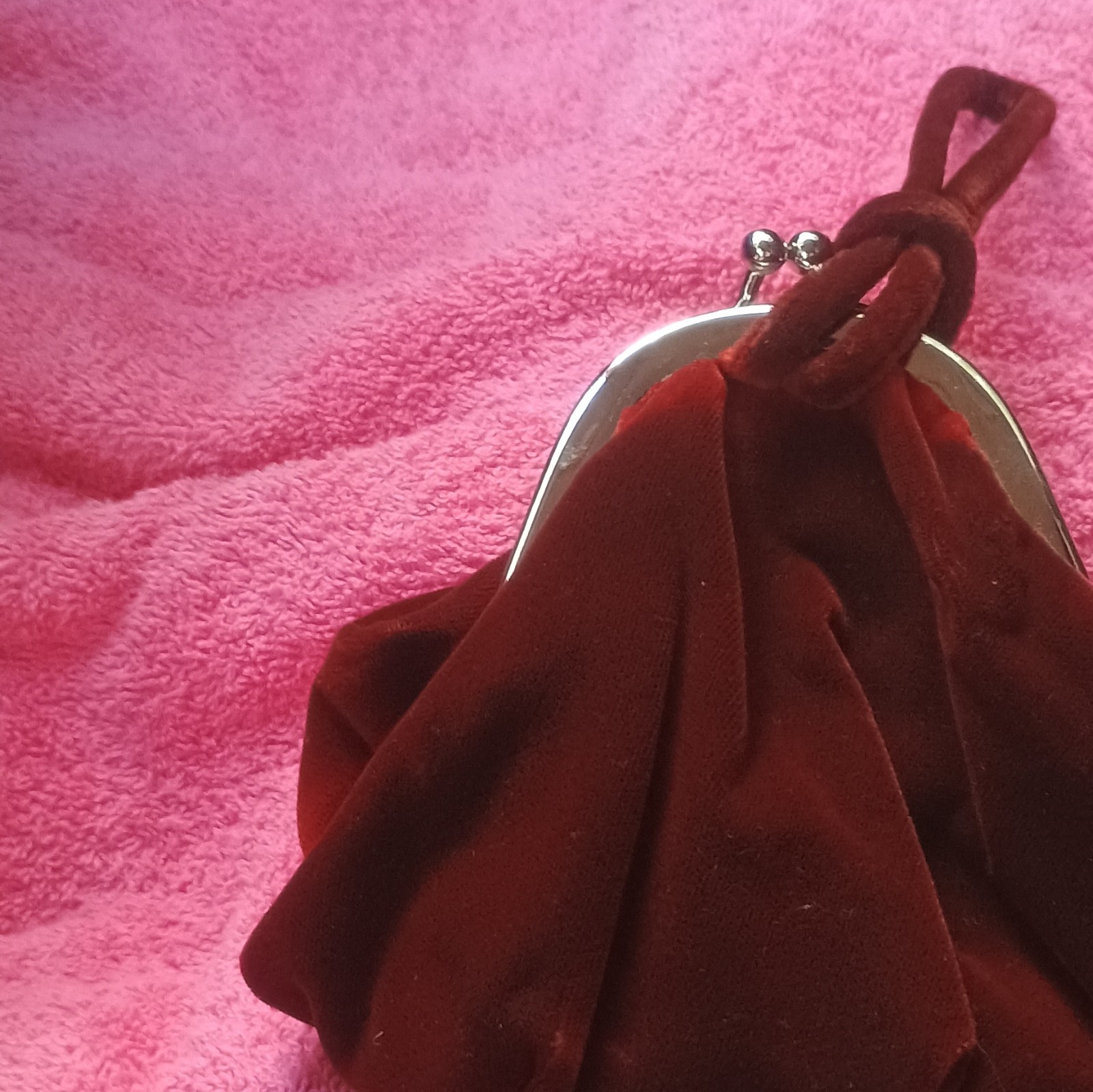 Burgundy Velvet Drawstring Coin Purse with Metal Frame Closure Victorian