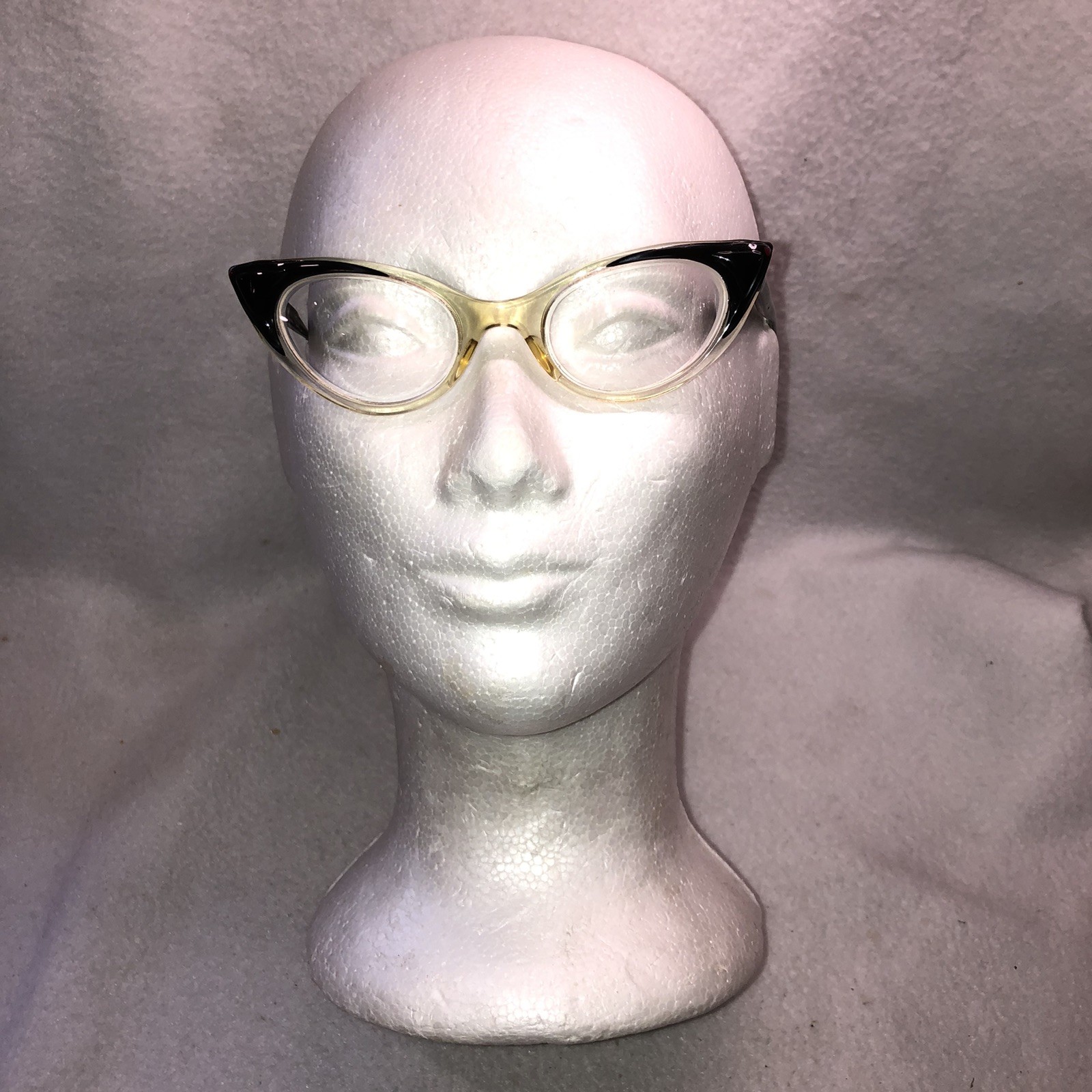 Vintage 1950s Art Craft Cat Eye Eyeglasses 5 1/4 Black Clear Glasses With Lenses